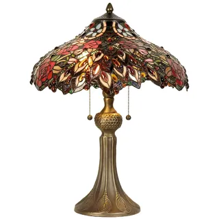 LumiLamp 5LL-9027 Tiffany Tischlampe Ø43x58cm Rot Grün Glas Rose Schreibtischlampe - Rot