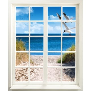 Wandtattoo - Fenster mit Aussicht "Strand mit Möwen" 99 x 120 cm - Wandaufkleber - Wandsticker