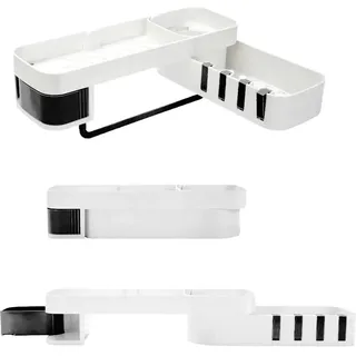 Duschregal Duschablage Ecke 180 Grad Drehung Selbstklebend Ohne Bohren Shampoo Halter Klebepads Duschkorb mit Haken Badregal Dusche, Schwarz-weiß