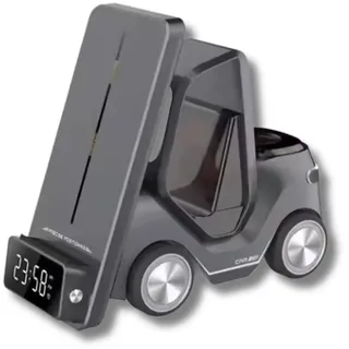 Kabellose Ladestation, kabelloses Laden, Android, Handy, Uhr, Kopfhörer, Multifunktionsuhr, Alarm, Licht, Halterung, Digitalanzeige, automatische Einstellung, Grau