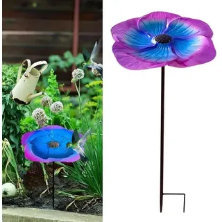 Ibenzoa® Vogelbad mit Ständer – frostbeständige Vogeltränke & Futterspender aus robustem Eisen, für Garten & Balkon, lila/blau/goldbraun, 24 x 24 x 63 cm - Blau