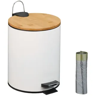 Relaxdays Kosmetikeimer , Weiß , Metall, Holz, Kunststoff , Rund , 20.5x26x25 cm , Badaccessoires, Abfalleimer