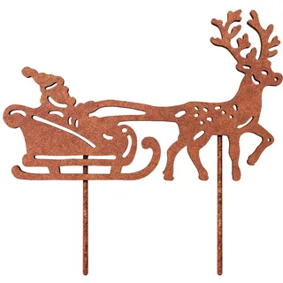 VERDOBA Weihnachtsmann mit Schlitten Gartenstecker - Rost Deko Weihnachten - Weihnachtsmann mit Rentierschlitten mit Rostpatina - schöner Roststecker Weihnachten für Garten, Balkon & Terrasse