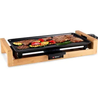 Alpina Teppanyaki Grill - Tischgrill 200W - 43 x 22,5 CM - Plancha Grillplatte 2000W - Grill aus Bambus - Grillplatte mit Antihaftbeschichtung - Einstellbarer Temperatur - Schwarz