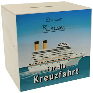 Spardose aus Holz mit Kreuzfahrtschiff und Spruch - EIN Paar Kreuzer für die Kreuzfahrt zum sparen auf eine Schiffsreise auf einem Passagierschiff über die offenen Meere zu