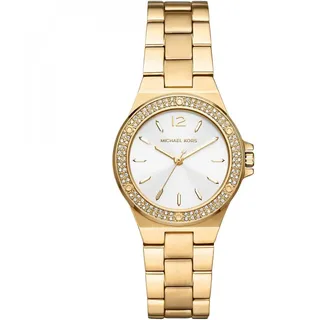 Michael Kors Lennox Uhr für Damen, Quarzwerk mit Edelstahl- oder Lederarmband, Goldton und Weiß, 33MM