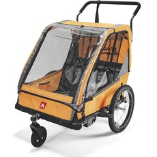 Allen Sports Hi-Viz Fahrradanhänger und Kinderwagen für 2 Kinder - orange, Modell ES2-O