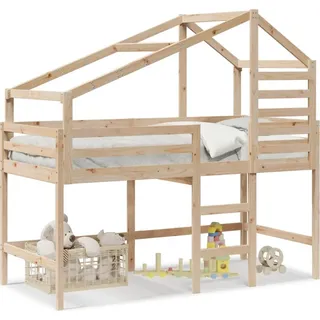 vidaXL Hochbett mit Leiter und Dach 90x190 cm Massivholz Kiefer - Braun