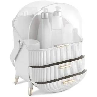 Navaris Make-Up Organizer - Aufbewahrung für Kosmetik - Ordnungssystem mit 2 Schubladen - tragbare Aufbewahrungsbox für Bad oder Schminktisch - Weiß