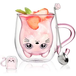 Geschenke für Frauen Katze Doppelwandige Kaffeegläser Valentinstag,Weihnachten,Geburtstagsgeschenk für Frauen,Männer, Mama,Kinder,Freundin Halloween Cappuccino,Latte Macchiato,Teegläser,Katzentasse