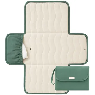 Toddlekind Mini Maven Tragbare Wickelunterlage – Reise Wickelmatte aus Bio-Baumwolle & Wasserabweisendem Material, Faltbare Wickelunterlage mit Tasche (Grün)