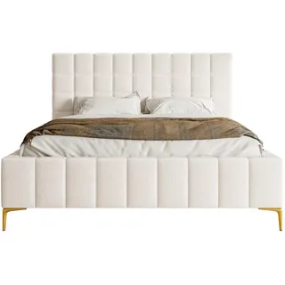 Selsey Polsterbett mit Bettkasten, Chenille-Bezug in Creme, - Maße cm B: 180 H: 126
