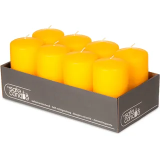 DecoLite Stumpenkerzen 13 x 7 cm, 61h Brenndauer, 8er Set, Gelb | Made in Germany, RAL-geprüft, Safe Candle mit Abbrandstopp, tropffrei & rußfrei, ohne Duft, für Advent, Trauer & Tischdeko