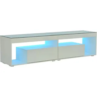 Merax TV Lowboard LED Hochglanz 2 Schubladen Für 70 Zoll TV Weiß