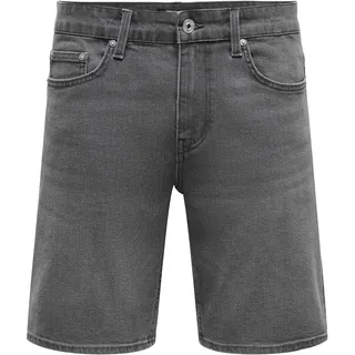 Shorts ONLY & SONS "ONSWEFT BOX PIM DNM SHORTS VD", Damen, Gr. XL, N-Gr, medium grau denim, Web, Obermaterial: 50% Baumwolle, 30% Polyester, 18% Viskose, 2% Elasthan, unifarben, regular fit, Hosen Shorts