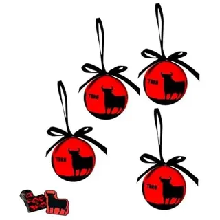DRW Set mit 7 Weihnachtskugeln Stier, schwarz und rot, Ø 7,5 cm