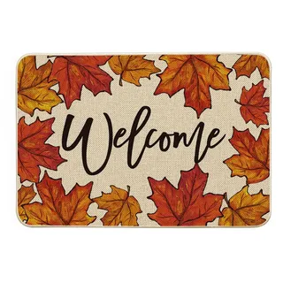 Artoid Mode Ahornblätter Welcome Willkommen Herbst Fußmatte,Hause Dekoration Küche Teppich Bodenmatte Für Innen Außen Dekor 40x60 cm