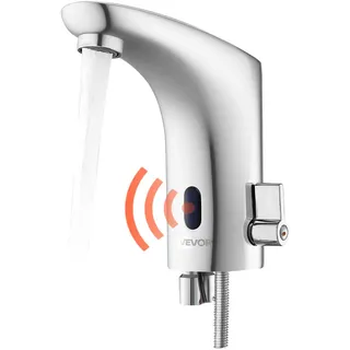 VEVOR berührungsloser Waschtischhahn (verchromtes Silber) Badezimmer, automatische Waschtischarmatur, freihändig einstellbarer Einhebelmischer, batteriebetriebener Sensorhahn verchromtes Silber