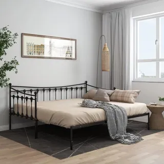 vidaXL Ausziehsofa Bettgestell Schwarz Metall 90x200 cm - Schwarz