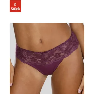 String NUANCE BY LASCANA "mit breitem Spitzenband, als Dessous-Set kombinierbar", Damen, Gr. 36/38, lila (2x cassis), Spitze, Obermaterial: 85% Polyamid, 15% Elasthan, körpernah, Unterhosen String, sexy Dessous, sexy Unterwäsche, Topseller