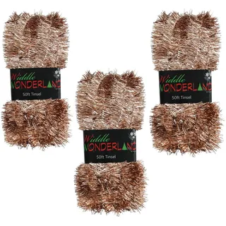 Widdle Gifts Weihnachtsbaum 3er Pack 50ft x 3cm (150ft) Deko Tinsel Rose Gold