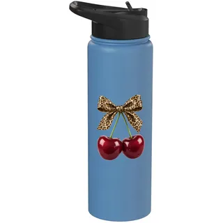 Cherry Leopard Kokette Schleife Süße Kirschen Früchte Stainless Steel Insulated Water Bottle