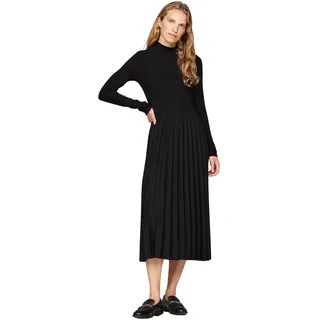 Tommy Hilfiger Damen Kleid Rib Mix Pleated Dress mit Faltenrock, Schwarz (Black), S