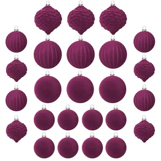 25 stück kunstoff Velvet weihnachtskugeln samt Magenta lila 6cm 8cm für Weihnachtsbaum christbaumkugeln Kugeln mit Haken Anhänge Kugeln Weihnachten deko Tish