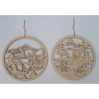 Set mit 2 Anhängern aus Naturholz, durchbrochen, Durchmesser 19 cm