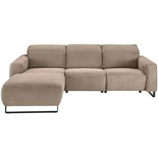 Hom`in Ecksofa , Taupe , Textil , Ottomane links, L-Form , 266x180 cm , Blauer Engel, Goldenes M, Oeko-Tex® Standard 100, DGM-Klimapakt , Typenauswahl, Fußauswahl, Lederauswahl, Stoffauswahl, seitenverkehrt erhältlich, Hocker erhältlich, Rücken echt , Wohnzimmer, Sofas & Couches, Wohnlandschaften, Ecksofas