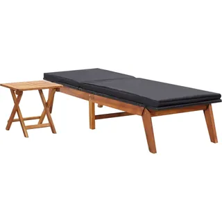 vidaXL Sonnenliege mit Tisch Poly Rattan und Massivholz Akazie - Schwarz