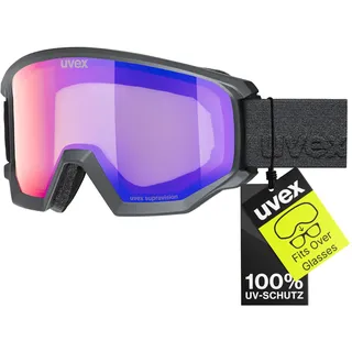 Uvex athletic FM - Skibrille für Damen und Herren - Filterkategorie 2 - verspiegelt - schwarz matt dl/rubinrot-klar - one size