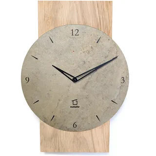 Natuhr Schiefer Wanduhr - Zugspitze - Holz Eiche Schiefer Stein geräuscharm Made in Germany (Heller Schiefer - Eiche unbehandelt, Quarz-Uhrwerk)