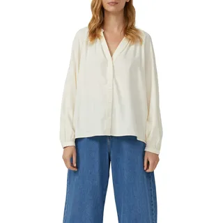 Flanellbluse S.OLIVER, Damen, Gr. 38, cream beige, Web, Obermaterial: 55% Baumwolle, 45% Viskose, unifarben, relaxed fit normal, Rundhals, Raglanärmel elastischer Bund, Blusen Flanellbluse, mit Raffung
