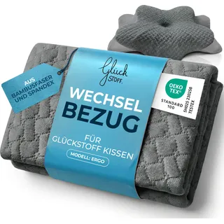 Glückstoff® Kissenbezug für Ergonomisches Kissen [mit Kühl- und Wärmeeffekt] aus Bambusfaser und Spandex | Weich & Kuschelig | Ersatzbezug | Grau | Version: Ergo