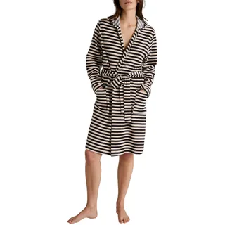 CALIDA Lounge Stripe Bademantel Damen, Länge 100cm,aus 100% weicher Bio Baumwolle, weiche Bündchen für zusätzliche Wärme, pflegeleicht