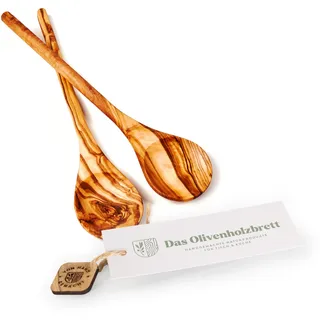 DAS OLIVENHOLZBRETT® / 2er Set Kochlöffel aus Olivenholz / 2x Rührlöffel mit rundem Kopf und rundem Stiel/Holzlöffel/Nudellöffel aus Holz/Standardlöffel 30cm