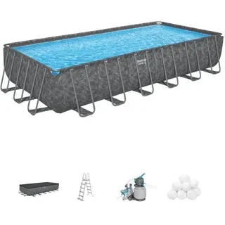 BESTWAY Aufstellpool-Set für Röhrenpools – APX 365TM – 732 x 366 x 132 cm – rechteckig (Sandfilter, 250 g Polykugel, Leiter, b