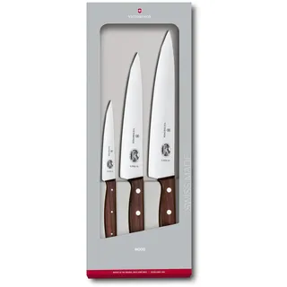 Victorinox Wood, Profi Tranchier-Set, 3-teilig, gerader Schliff, Extra Scharf, Edler Holzgriff, braun