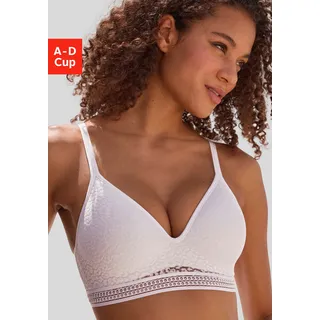 Bralette-BH LASCANA "Freya", Damen, Gr. 85, Cup B, weiß, Spitze, Obermaterial: 36% Polyamid, 29% Polyester, 27% Baumwolle, 8% Elasthan, BHs Bralette-BH, ohne Bügel mit eingearbeitetem Push-up Kissen, Dessous, Topseller