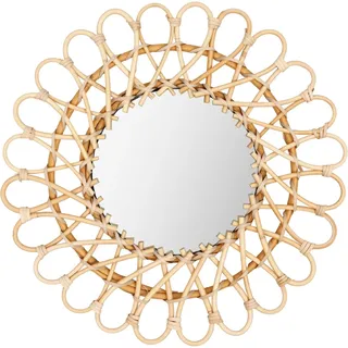 FROPIJ Rattan-Spiegel & Wandspiegel, Runder Toilettenspiegel Dekorativer Holzfarbe, Holzspiegel Wandbehang Rustikal für Bauernhaus, Eingangsbereich, Veranda (40x40cm)