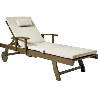 BELIANI Gartenliege Dunkelbraun u. Taupe Akazienholz Verstellbar Rollbar Sonnenliege mit Tisch und Auflage Terrasse Garten Balkon Modernes Design - Braun, Beige