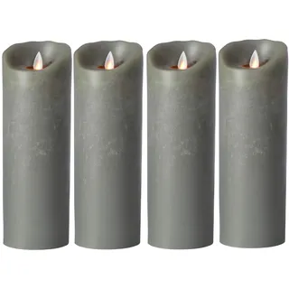 sompex LED Kerzen mit Timerfunktion und flackernder Flamme, grau ⌀ 8cm, Höhe wählbar 18cm oder 23cm, Adventskranz 4er Sets, Weihnachtsdeko, LED Deko (4x23cm mit Fernbedienung)