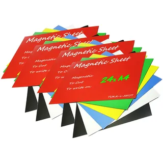 TUKA-i-AKUT 24x A4 Magnetfolie zum Beschriften und Zuschneiden, Flexibel Magnet Tafelfolie Magnetplättchen, Werbelehrmagnet Magnetische Etikett Plakat, 24er Set in 6 Farbe, TKD9040-bunt-A4-24x