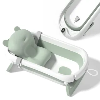Faltbar Baby Badewanne Mit Rutschfestem Badekissen - Babywanne XXL Mit Baby Badewannensitz & Badethermometer - Von Der Geburt Bis 3 Jahre - Baby Bathtub - Geburtsgeschenke Für Mädchen & Jungen
