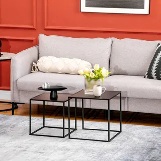 FurnitureR Zweiteilig schwarzer eingebetteter Tisch, modernes quadratisches Design, Metallrahmen, gehärtetes Glas, platzsparende Wohnzimmermöbel, vielseitig verwendbar und einfach zu montieren