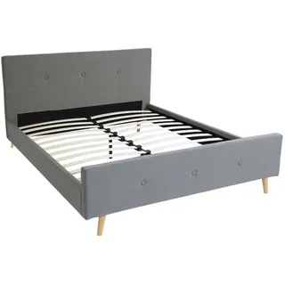 Mendler Polsterbett HWC-J98, Bett Doppelbett Bettgestell mit Lattenrost, Massivholz - 160x200cm grau