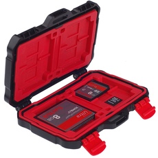 Flashwoife, 4 x CF + 8 x SDHC + 12 x Micro SD Karten Holder, Aufbewahrung SD Flash Card Case, Speicherkarten Etui Schutzbox, Hülle, spritzwasserfest, schwarz - rot
