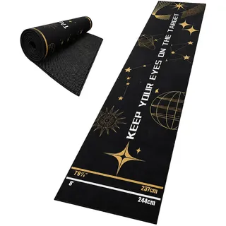 Relaxdays Dartteppich Mehrfarbig mit Abwurflinie rutschfest 60x260 cm , Schwarz, Goldfarben , Textil, Kunststoff , 60x260 cm , Freizeit & Co, Sport & Fitness