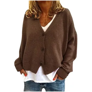 Strickjacke Damen Casual Kurz Knopfleiste Cardigan Strickjacken Langarm mit knöpfen Strickjacke Einfarbig Elegant Leichte Herbst Winter Damenstrickjacke Strickmantel Strickcardigan Pullover